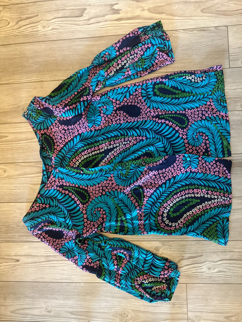 Lilly Pulitzer Teal, Pink & Green Paisley Long Sleeve Top